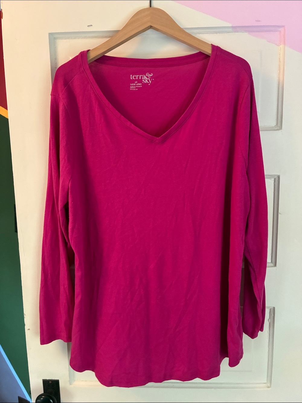 Terra & Sky Hot Pink V-Neck Long Sleeve Top